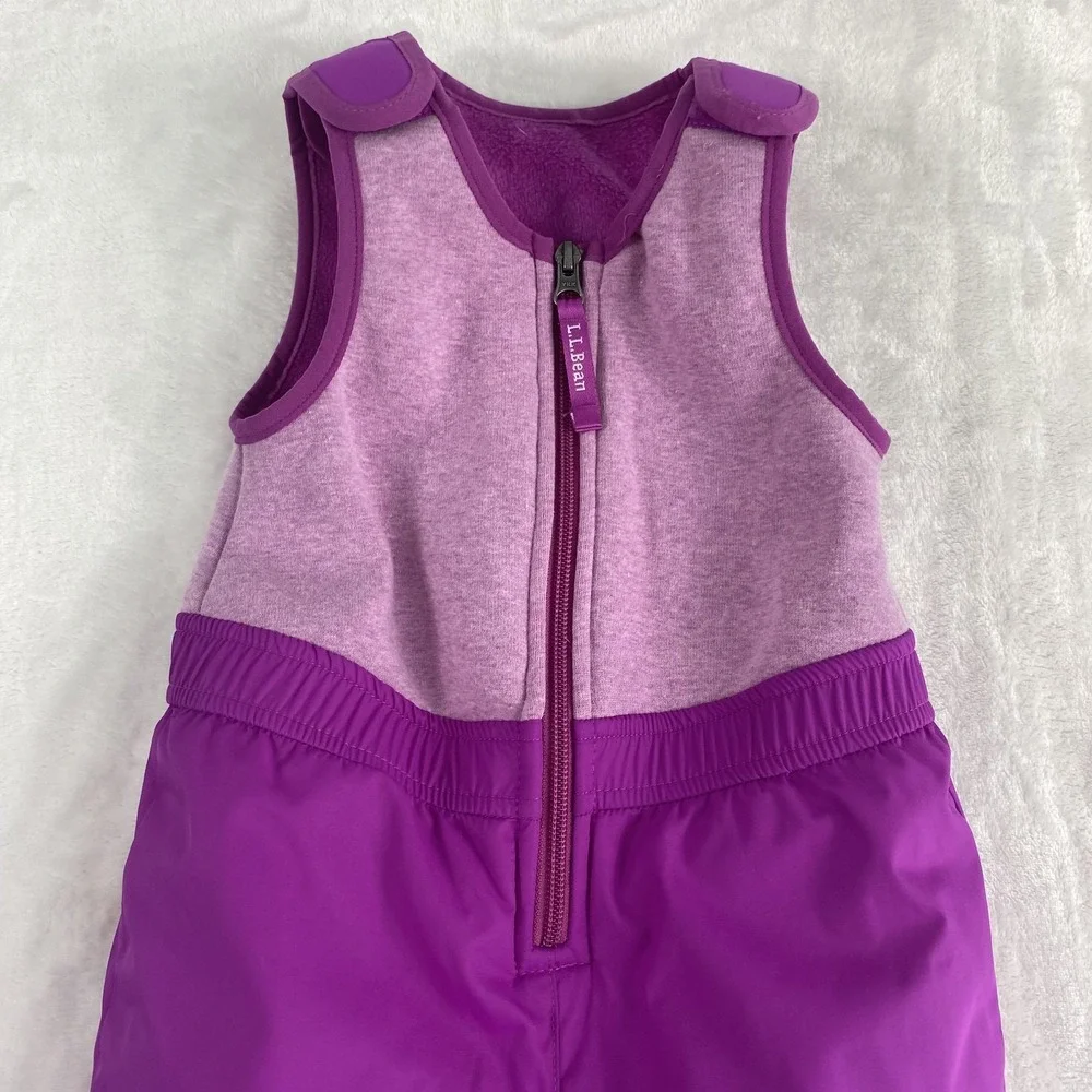 LL Bean Ski Bibs Pant Kids 3T Magenta Waterproof Insulated Fleece Lined Snow